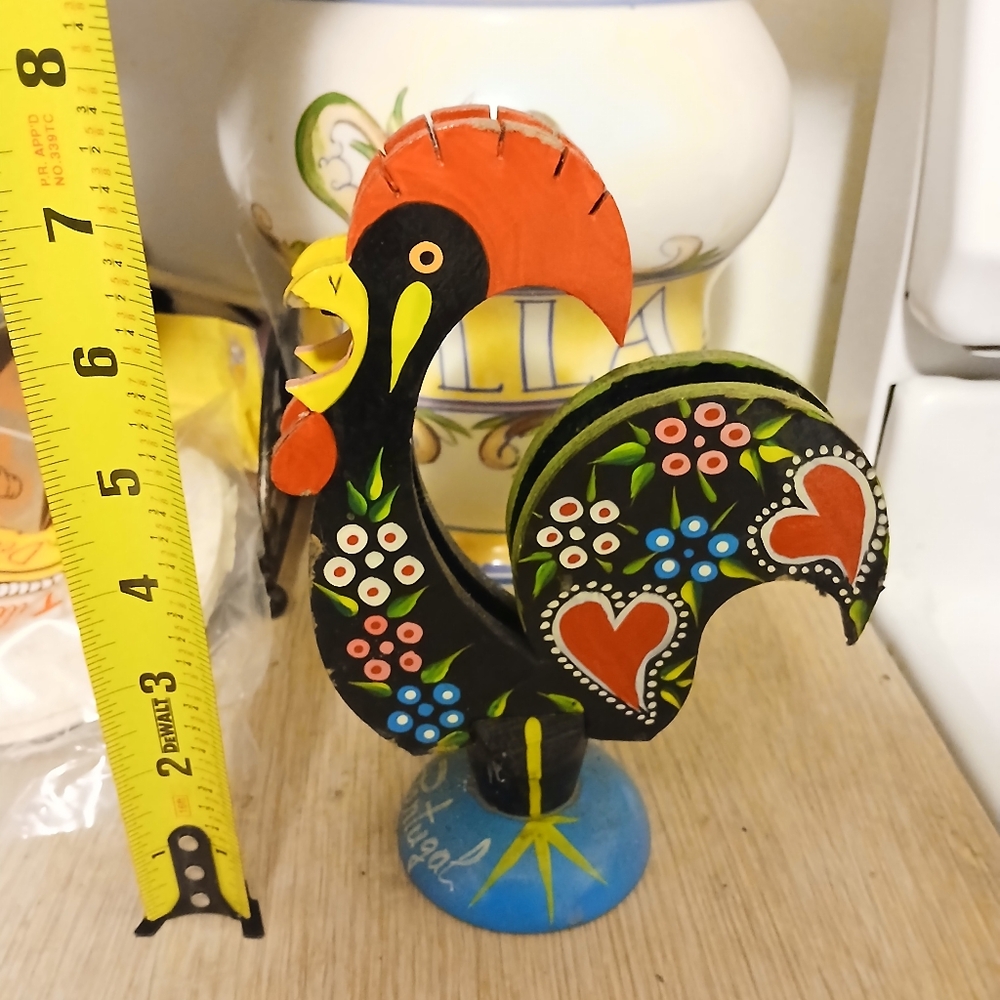 Portugal Hand Painted Wooden Rooster Letter Holder Wood Vintage
